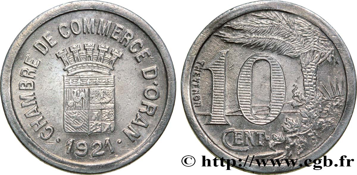 ALGERIA 10 Centimes Chambre de Commerce d’Oran 1921  MS 