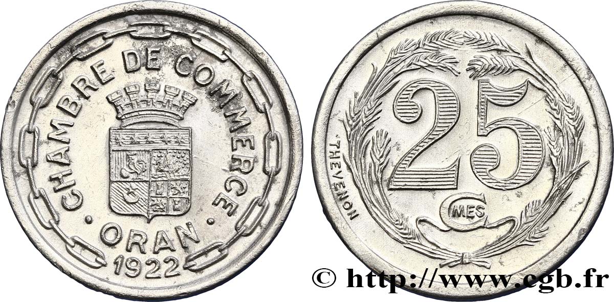 ARGELIA 25 Centimes Chambre de Commerce d’Oran 1922  EBC 