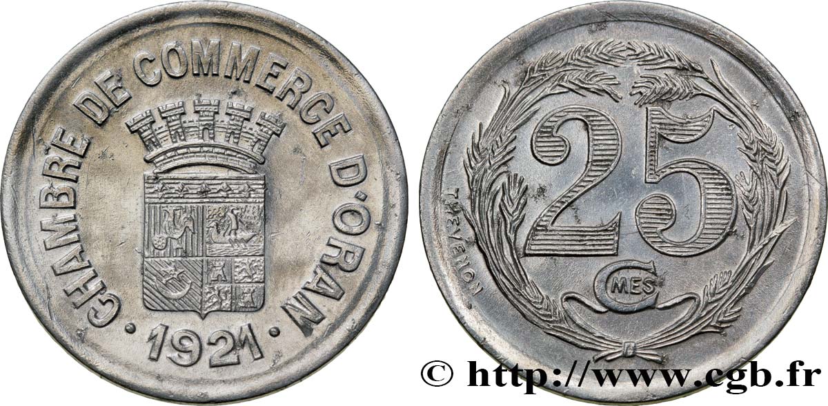 ALGERIA 25 Centimes Chambre de Commerce d’Oran 1921  AU 