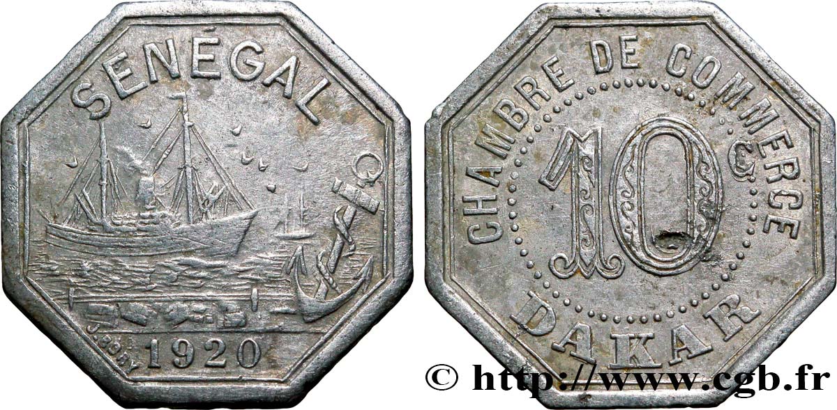 FRENCH AFRICA - SENEGAL 10 Centimes Chambre de Commerce Dakar 1920  AU 