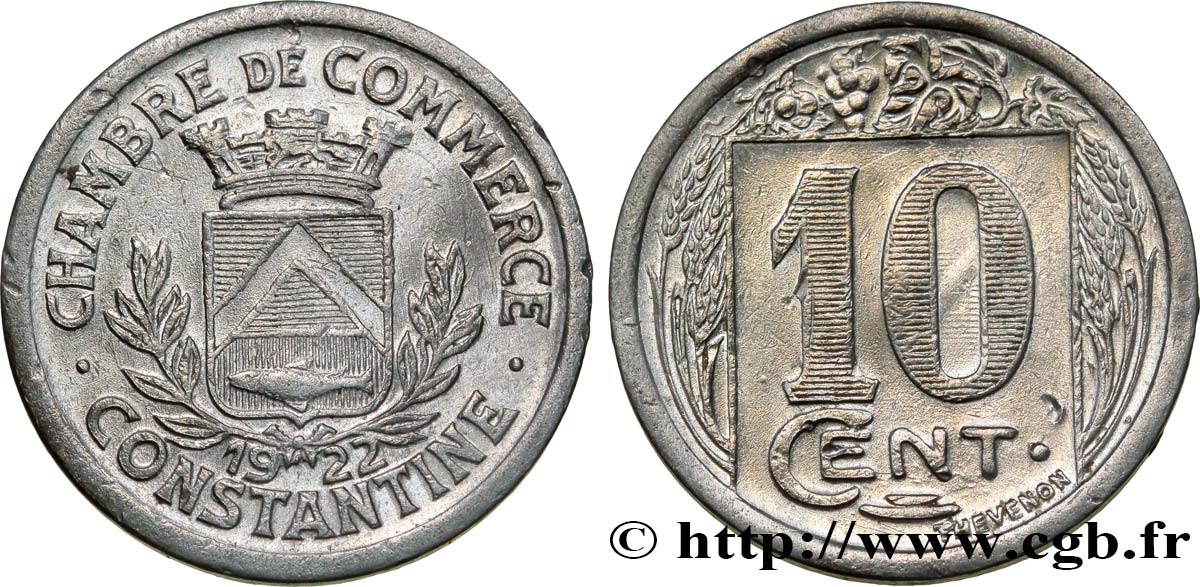 ALGERIA 10 Centimes Chambre de Commerce de Constantine 1922  AU 