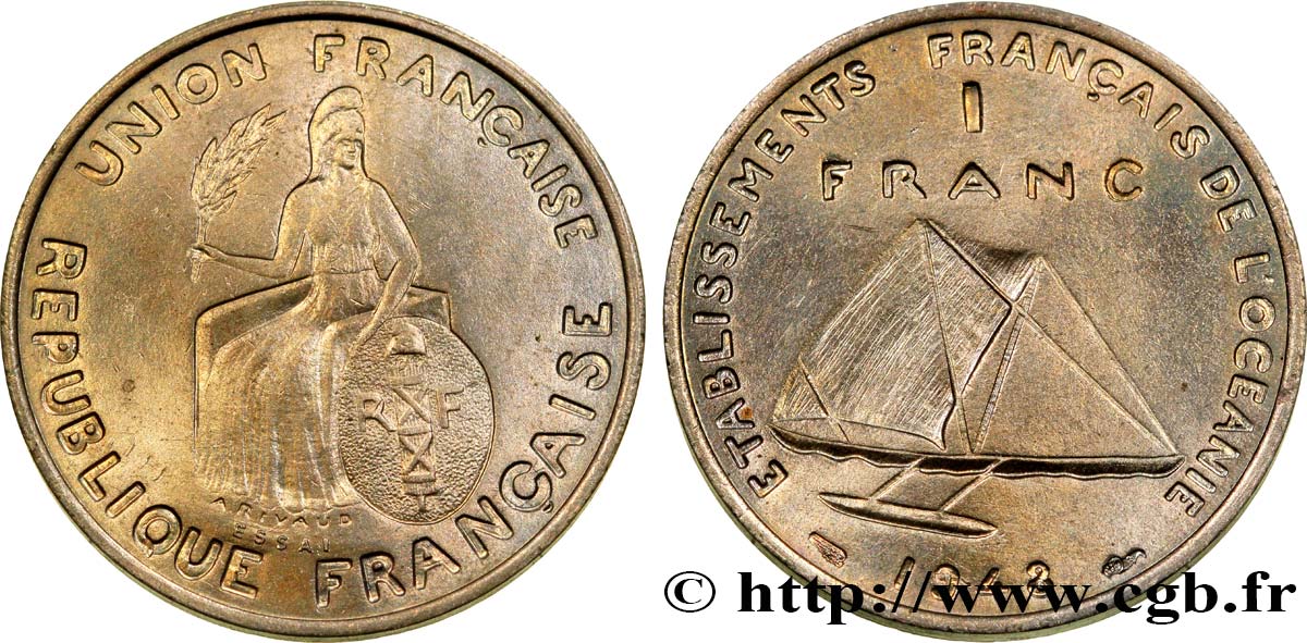 POLYNÉSIE FRANÇAISE - Océanie française 1 Essai de 1 Franc type au listel en relief 1948 Paris FDC 