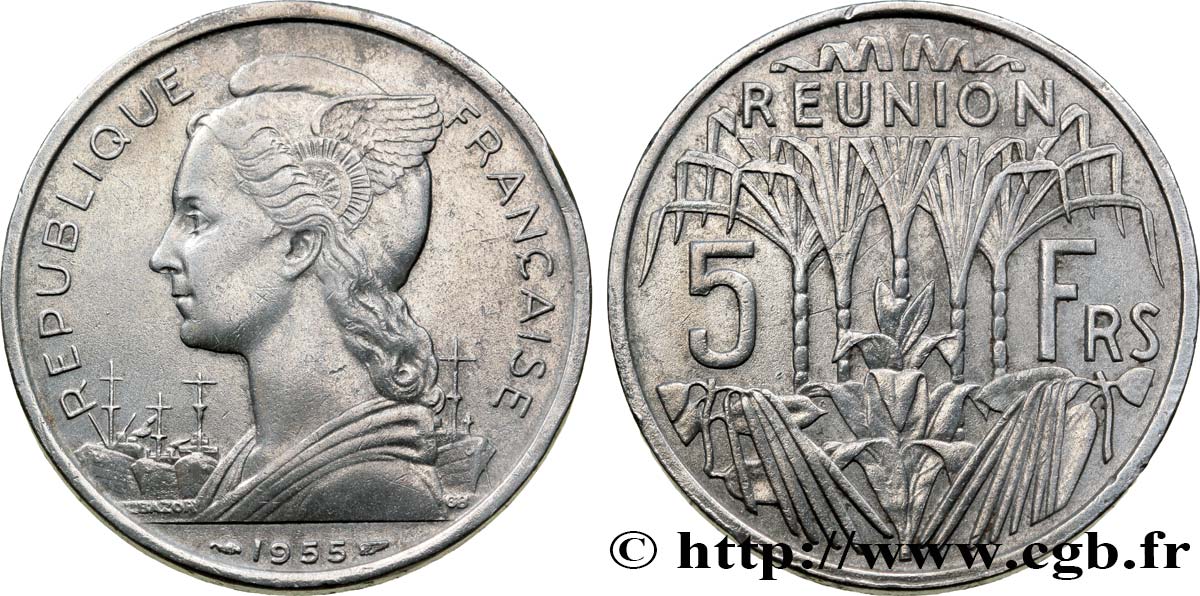 REUNION INSEL 5 Francs 1955 Paris SS 