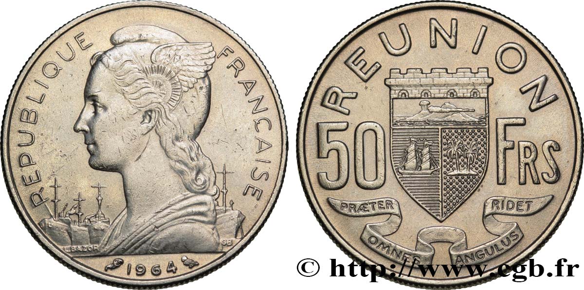 ÎLE DE LA RÉUNION 50 Francs / armes de la Réunion 1964 Paris SUP 