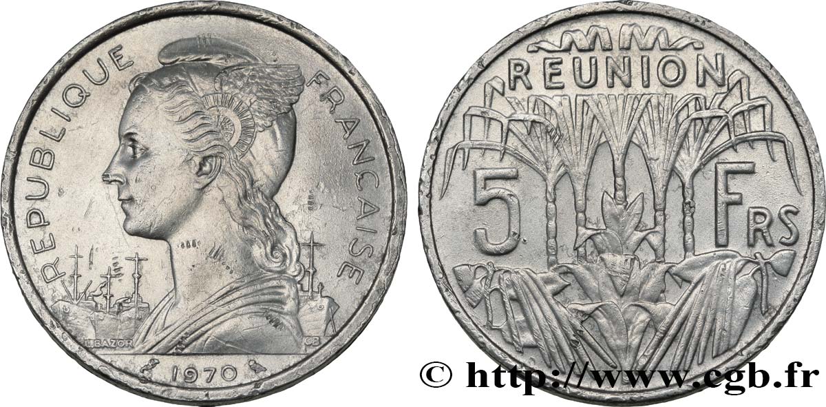 REUNION INSEL 5 Francs Marianne / canne à sucre 1970 Paris SS 