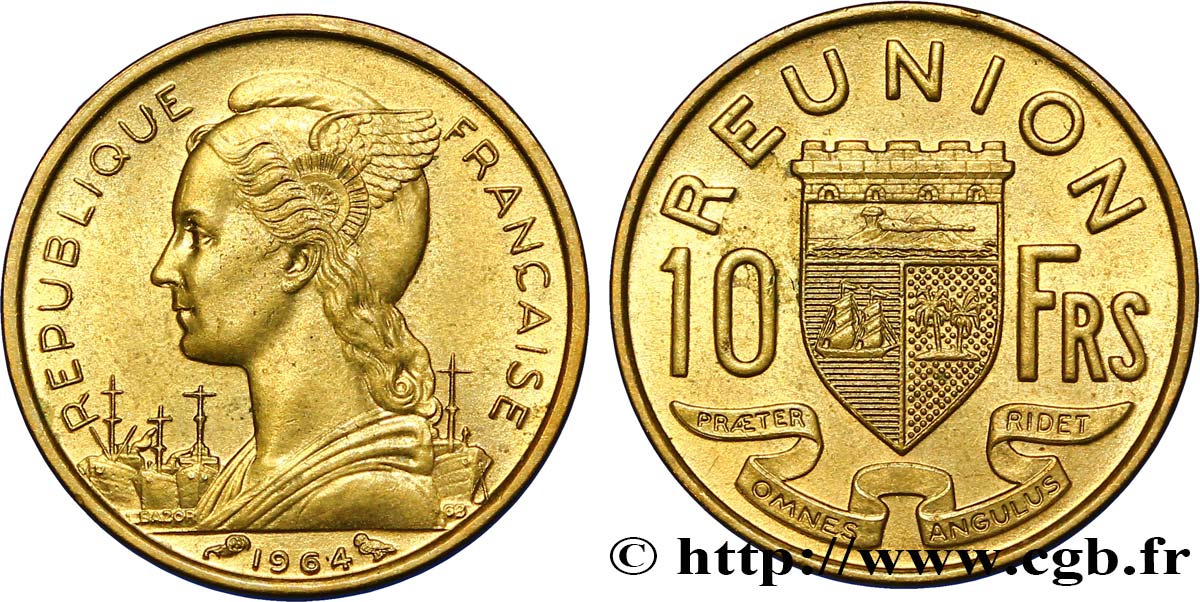 ISLA DE LA REUNIóN 10 Francs 1964 Paris EBC 