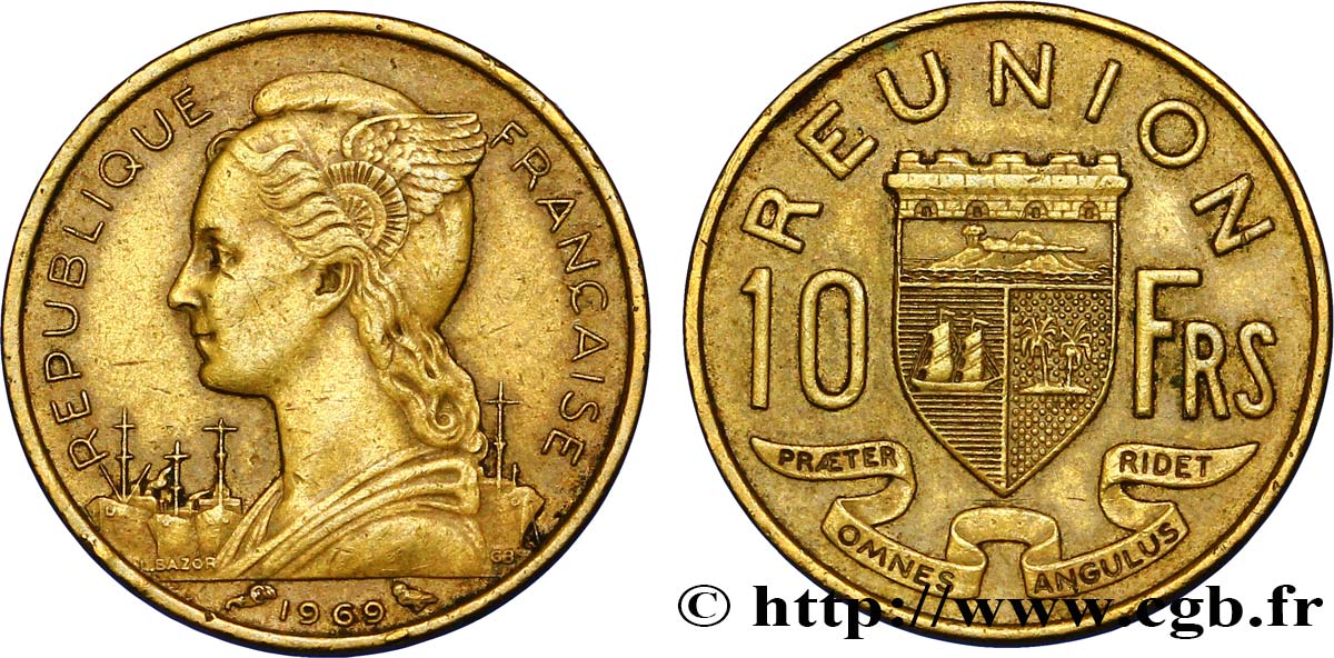 REUNION ISLAND 10 Francs 1969 Paris XF 