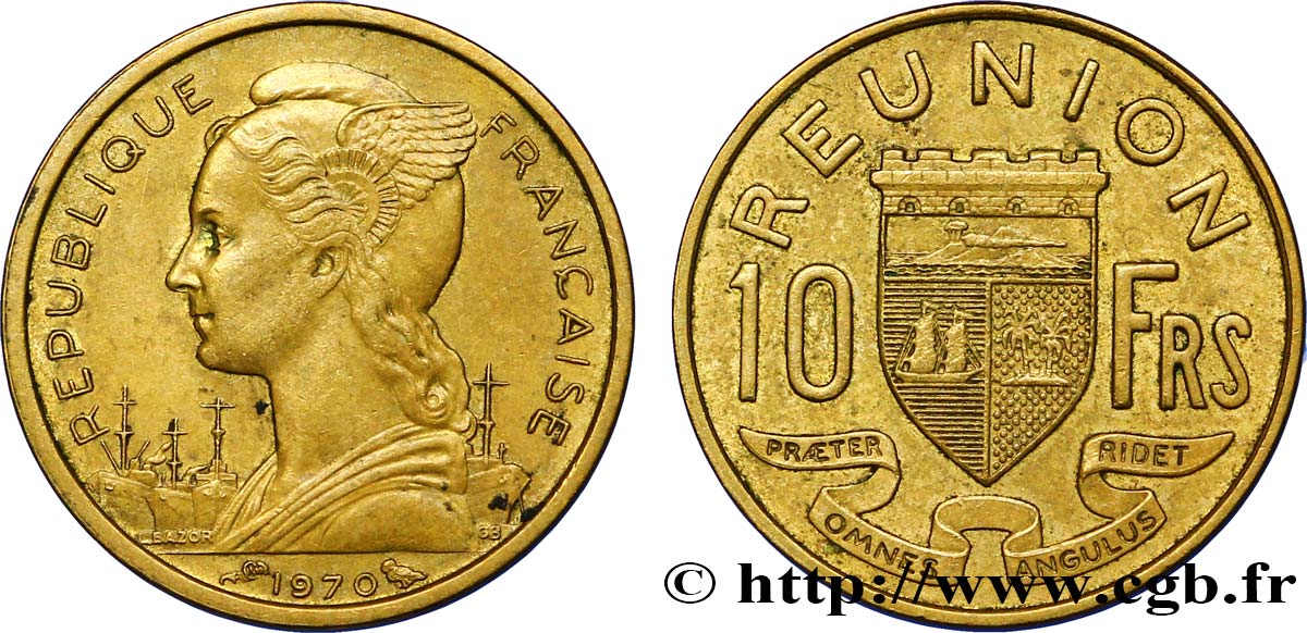 REUNION ISLAND 10 Francs 1970 Paris AU 