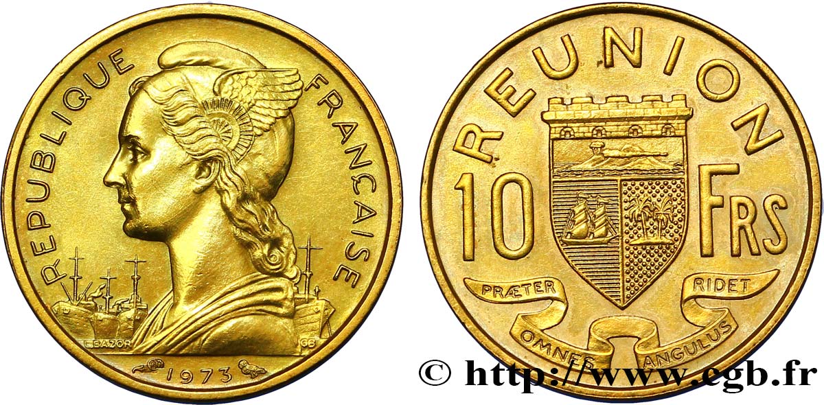 ISLA DE LA REUNIóN 10 Francs 1973 Paris EBC 
