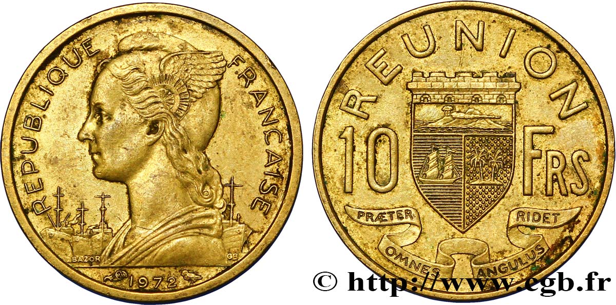 REUNION ISLAND 10 Francs 1972 Paris XF 