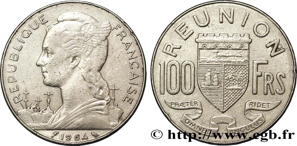 REUNION ISLAND 100 Francs 1964 Paris VF 