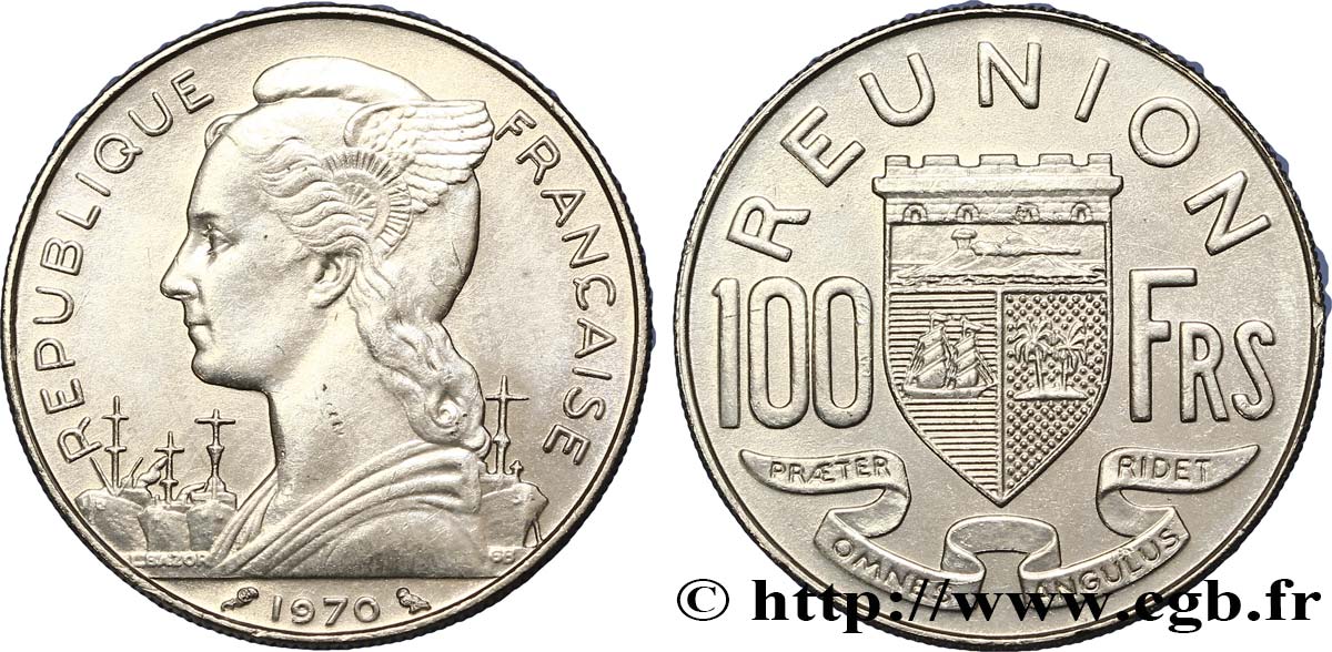REUNION INSEL 100 Francs 1970 Paris VZ 