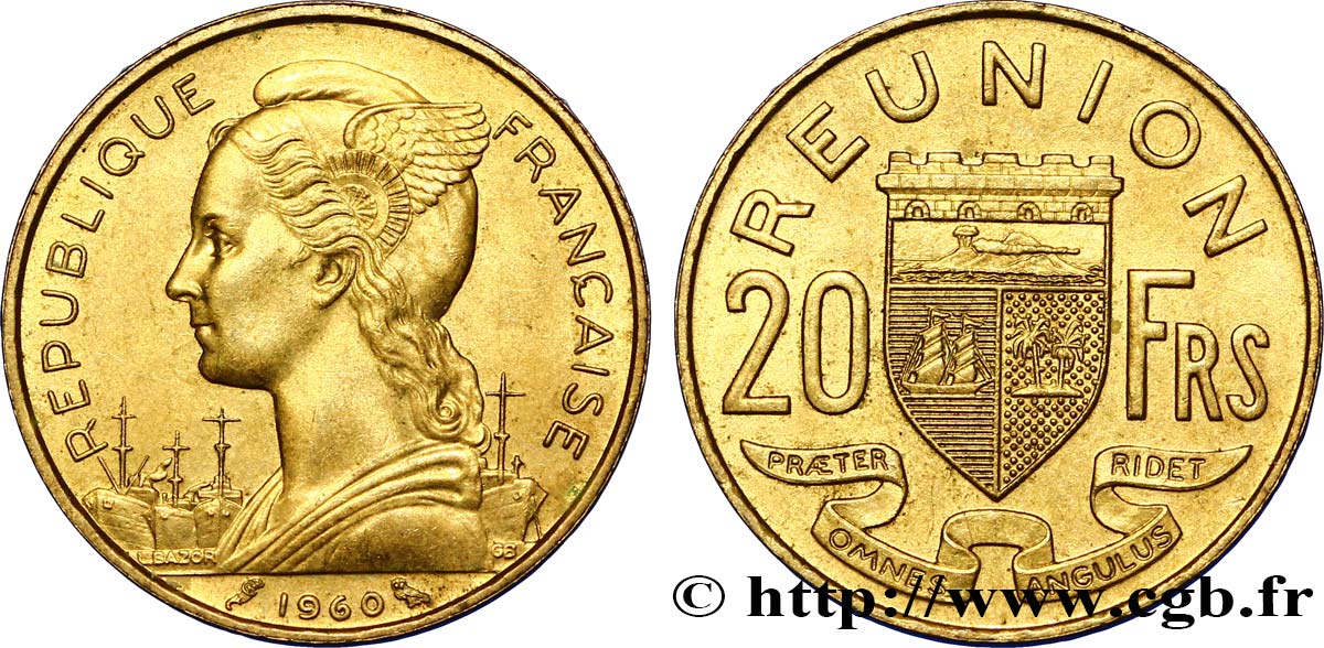 REUNION INSEL 20 Francs Marianne / armes 1960 Paris VZ 