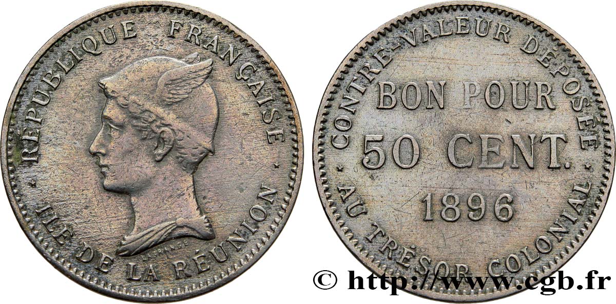 RÉUNION - III. REPUBLIK 50 Centimes 1896 sans atelier SS 