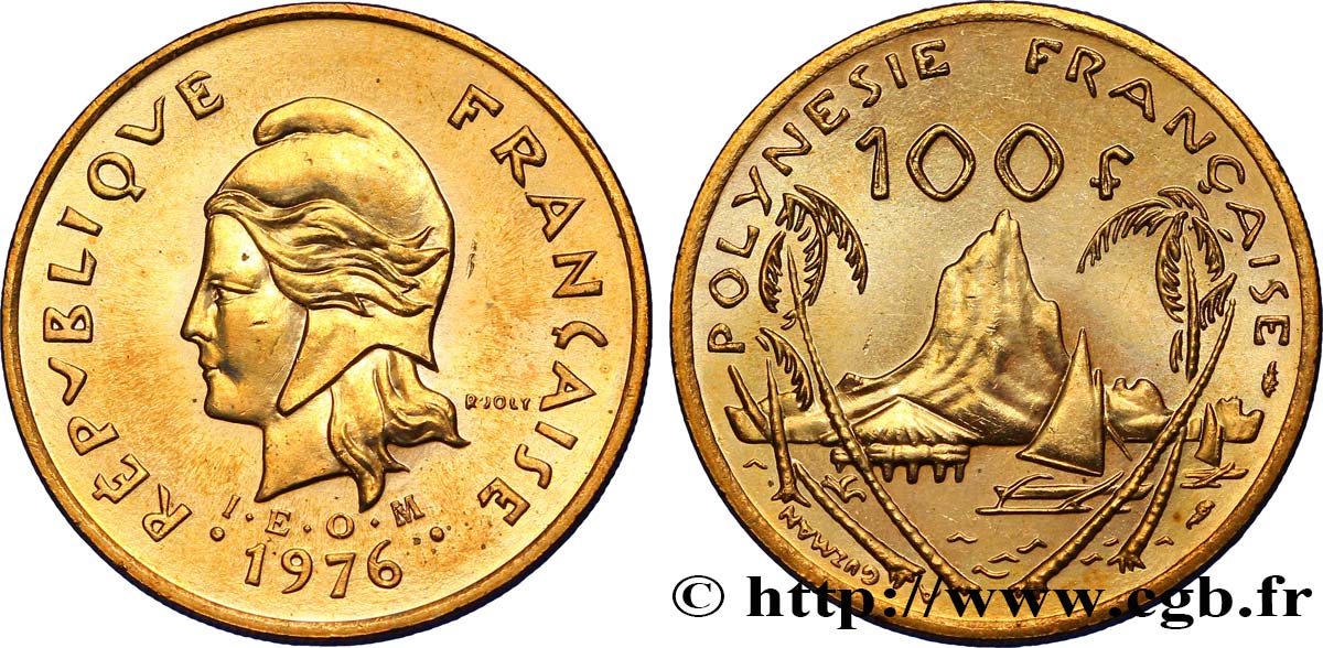POLYNÉSIE FRANÇAISE 100 Francs I.E.O.M. Marianne / paysage polynésien type IEOM 1976 Paris SUP 