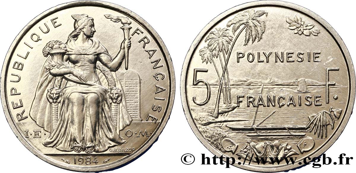 POLINESIA FRANCESE 5 Francs I.E.O.M. Polynésie Française 1984 Paris MS 