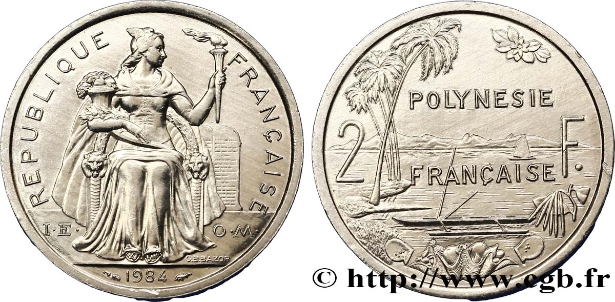 FRANZÖSISCHE-POLYNESIEN 2 Francs I.E.O.M. Polynésie Française 1984 Paris fST 