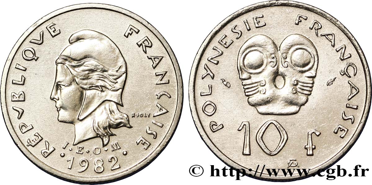 POLINESIA FRANCESE 10 Francs I.E.O.M Marianne 1982 Paris SPL 