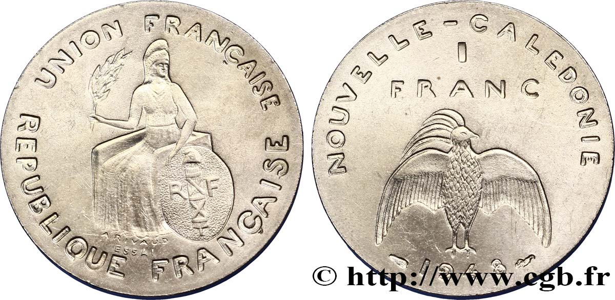 NUEVA CALEDONIA Essai de 1 Franc type sans listel 1948 Paris FDC 