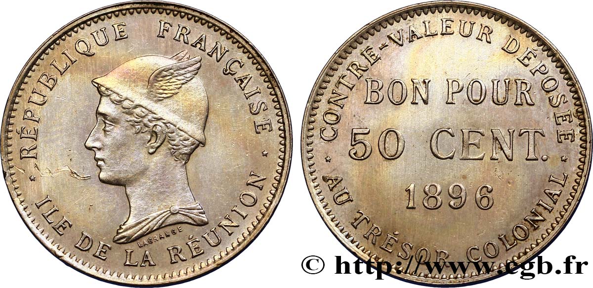 REUNION - Third Republic 50 centimes 1896 Paris AU 