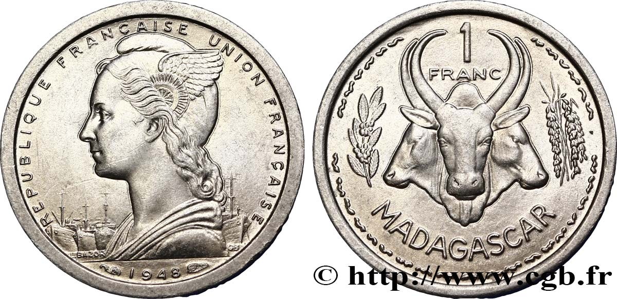 MADAGASCAR - UNION FRANCESE 1 Franc 1948 Paris MS 
