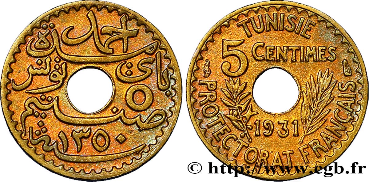 TUNESIEN - Französische Protektorate  5 Centimes AH1350 1931 Paris VZ 