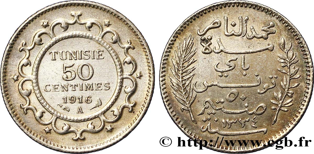 TUNESIEN - Französische Protektorate  50 Centimes AH1334 1916 Paris VZ 