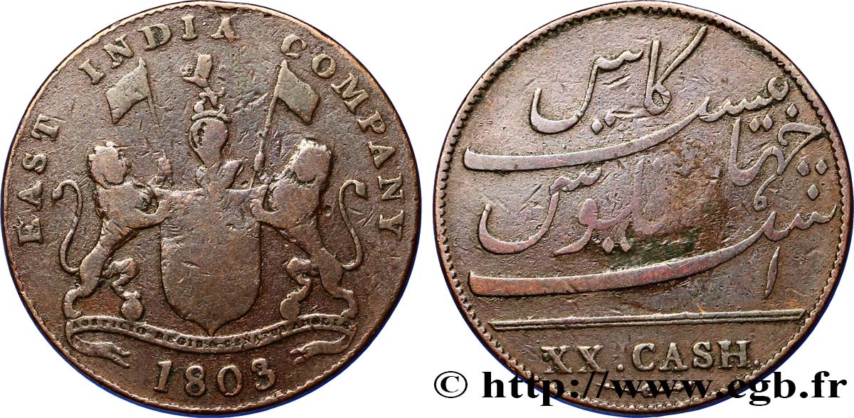 ISOLA DE FRANCIA (MAURITIUS) XX (20) Cash East India Company 1803 Madras MB 