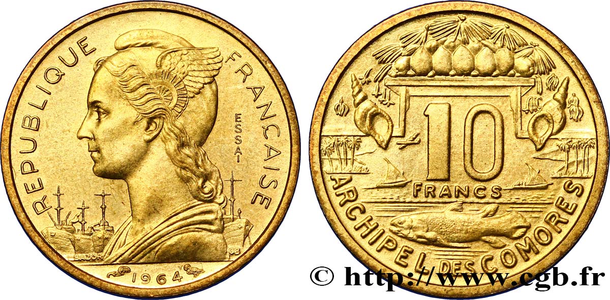 COMOROS  Essai de 10 Francs 1964 Paris MS 