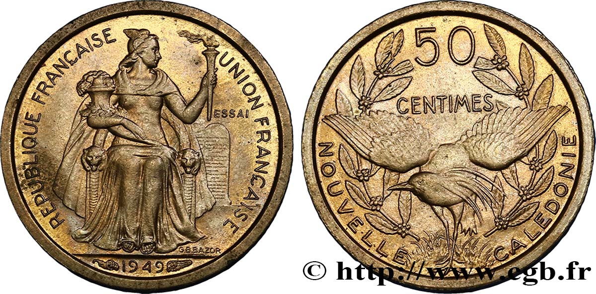 NUOVA CALEDONIA 50 Centimes ESSAI 1949 Paris MS 