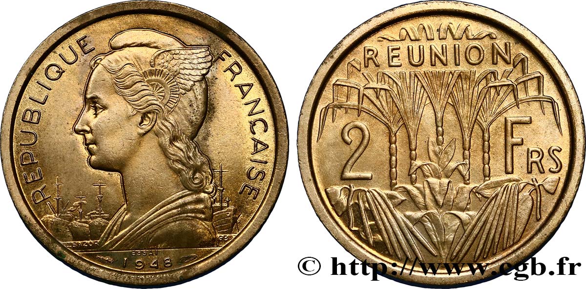 REUNION INSEL Essai de 2 Francs 1948 Paris fST 