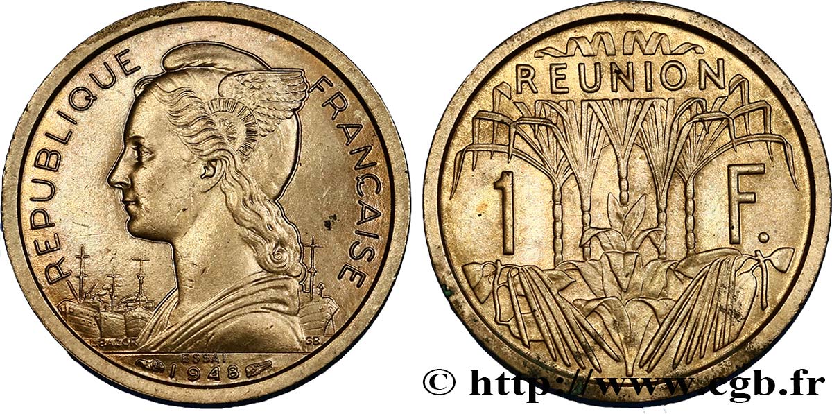ISLA DE LA REUNIóN 1 Franc Essai buste de la République /  1948 Paris SC 