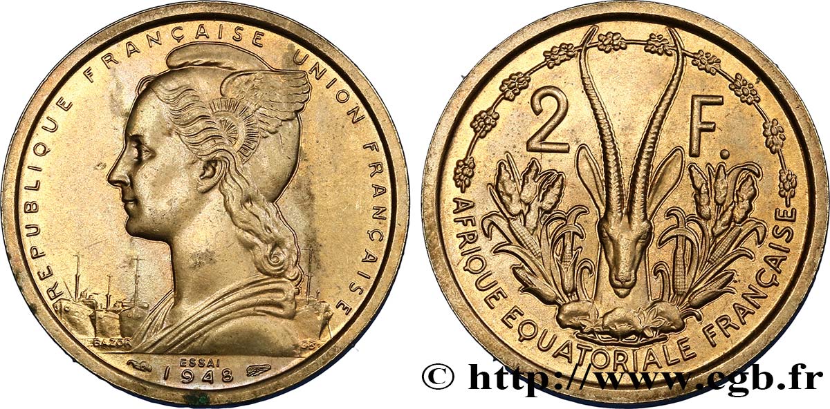 FRANZÖSISCHE EQUATORIAL AFRICA - FRANZÖSISCHE UNION Essai de 2 Francs Union Française 1948 Paris fST 