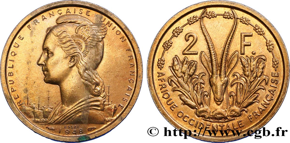 AFRICA OCCIDENTALE FRANCESE - UNION FRANCESA Essai de 2 Francs 1948 Paris SPL 