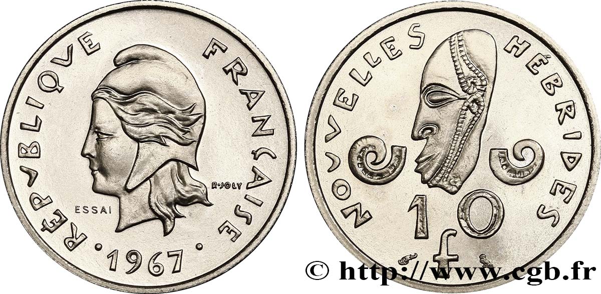 NEUE HEBRIDEN (VANUATU ab 1980) Essai de 10 Francs Marianne / masque 1967 Paris ST 