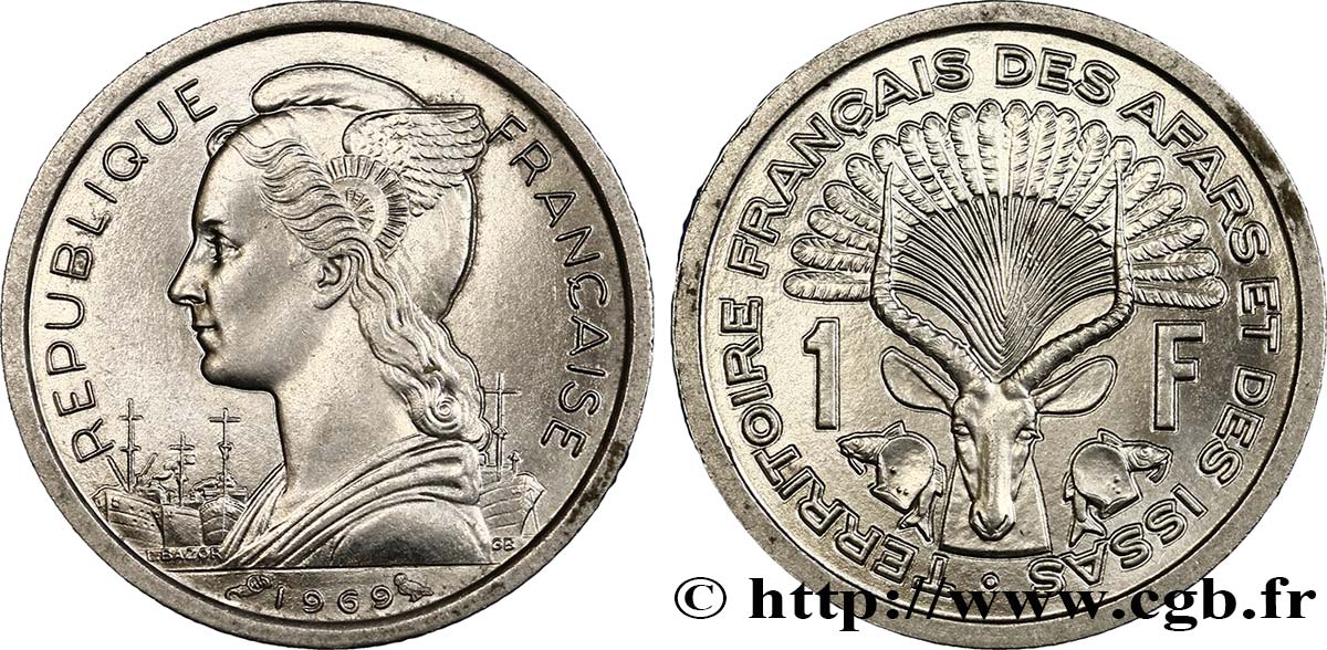 DJIBUTI - French Territory of the Afars and Issas  1 Franc 1969 Paris MS 