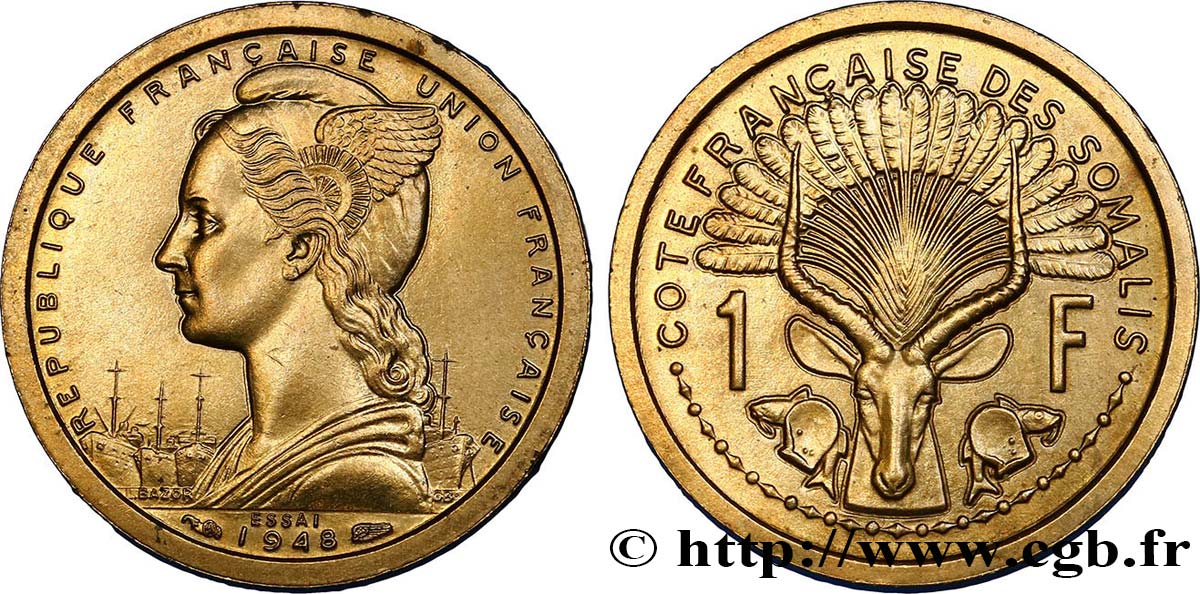 SOMALIA FRANCESE Essai de 1 Franc 1948 Paris MS 