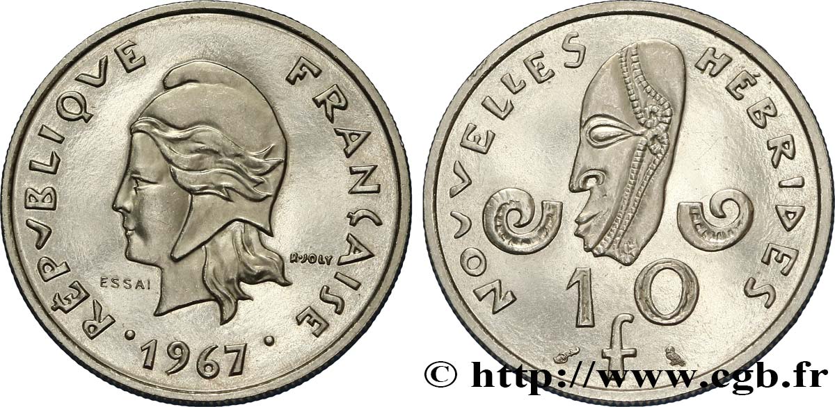NUOVO EBRIDI (VANUATU dopo1980) Essai de 10 Francs Marianne / masque 1967 Paris MS 