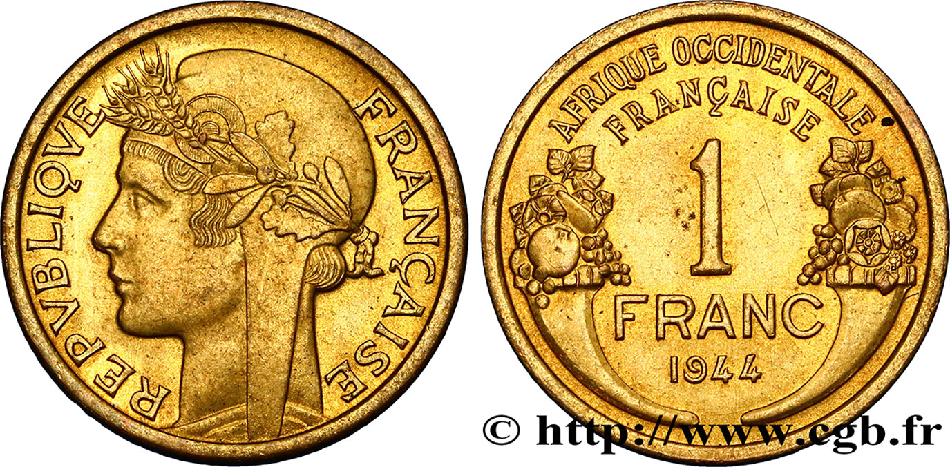 FRENCH WEST AFRICA 1 Franc Morlon 1944 Londres AU 