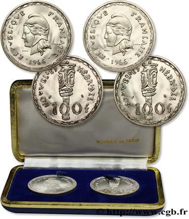 NEW HEBRIDES (VANUATU since 1980) Coffret de présentation de deux essais de 100 Francs 1966 Paris MS 