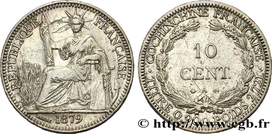 FRANZÖSISCHE COCHINCHINA 10 Centimes 1879 Paris S 