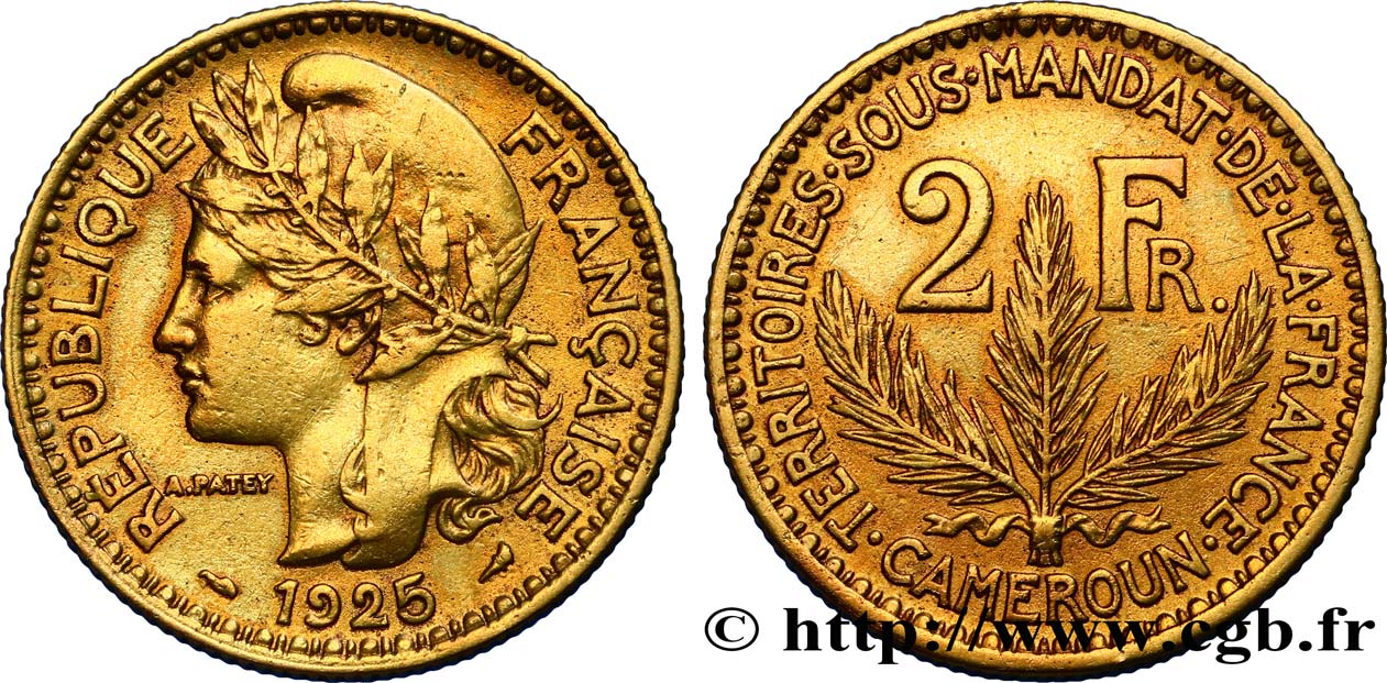 CAMEROUN - TERRITOIRES SOUS MANDAT FRANÇAIS 2 Francs 1925 Paris TTB 