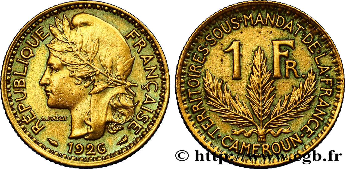 CAMEROON - FRENCH MANDATE TERRITORIES 1 Franc 1926 Paris XF 