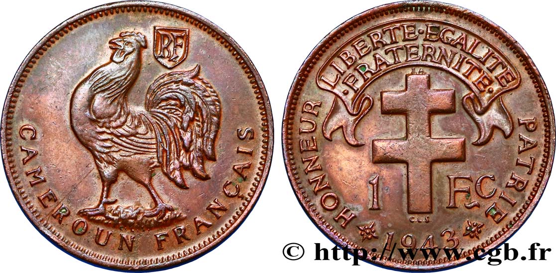 KAMERUN - FRANZÖSISCHE MANDAT 1 Franc ‘Cameroun Français’ 1943 Prétoria VZ 