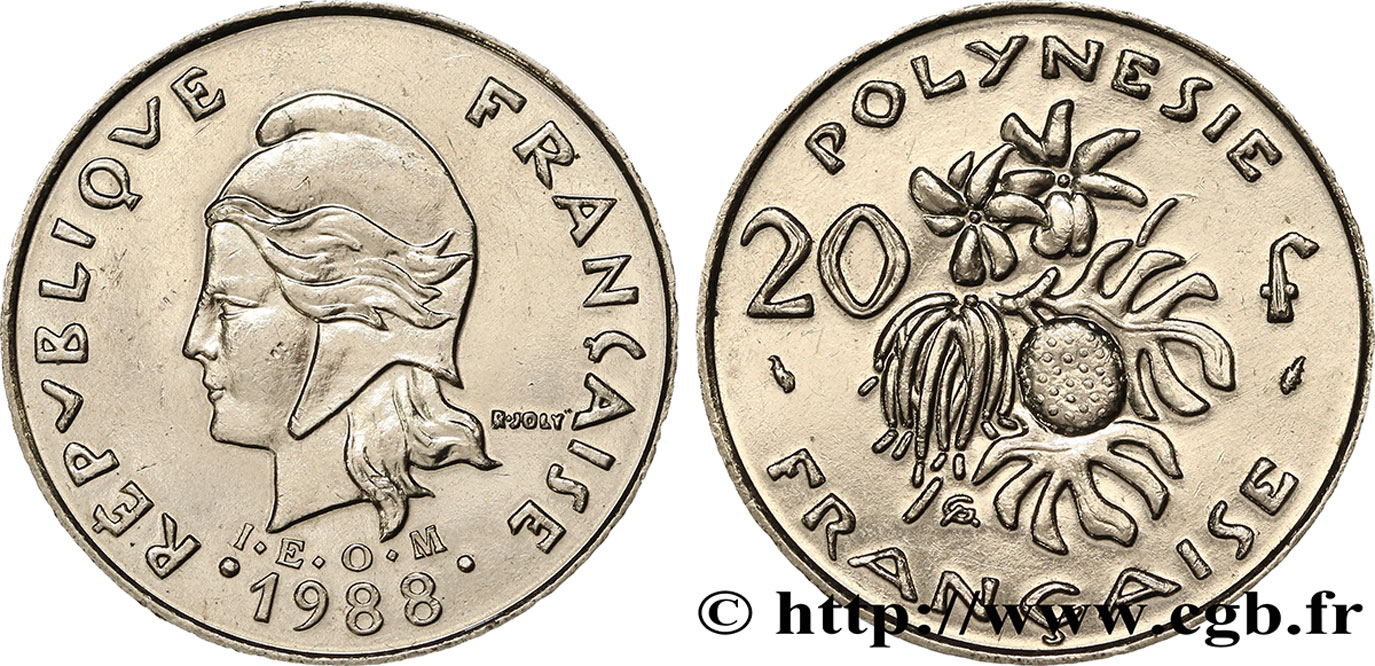 POLINESIA FRANCESA 20 Francs I.E.O.M Marianne  1988 Paris EBC 
