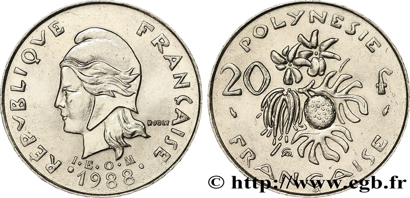POLINESIA FRANCESE 20 Francs I.E.O.M Marianne  1988 Paris MS 