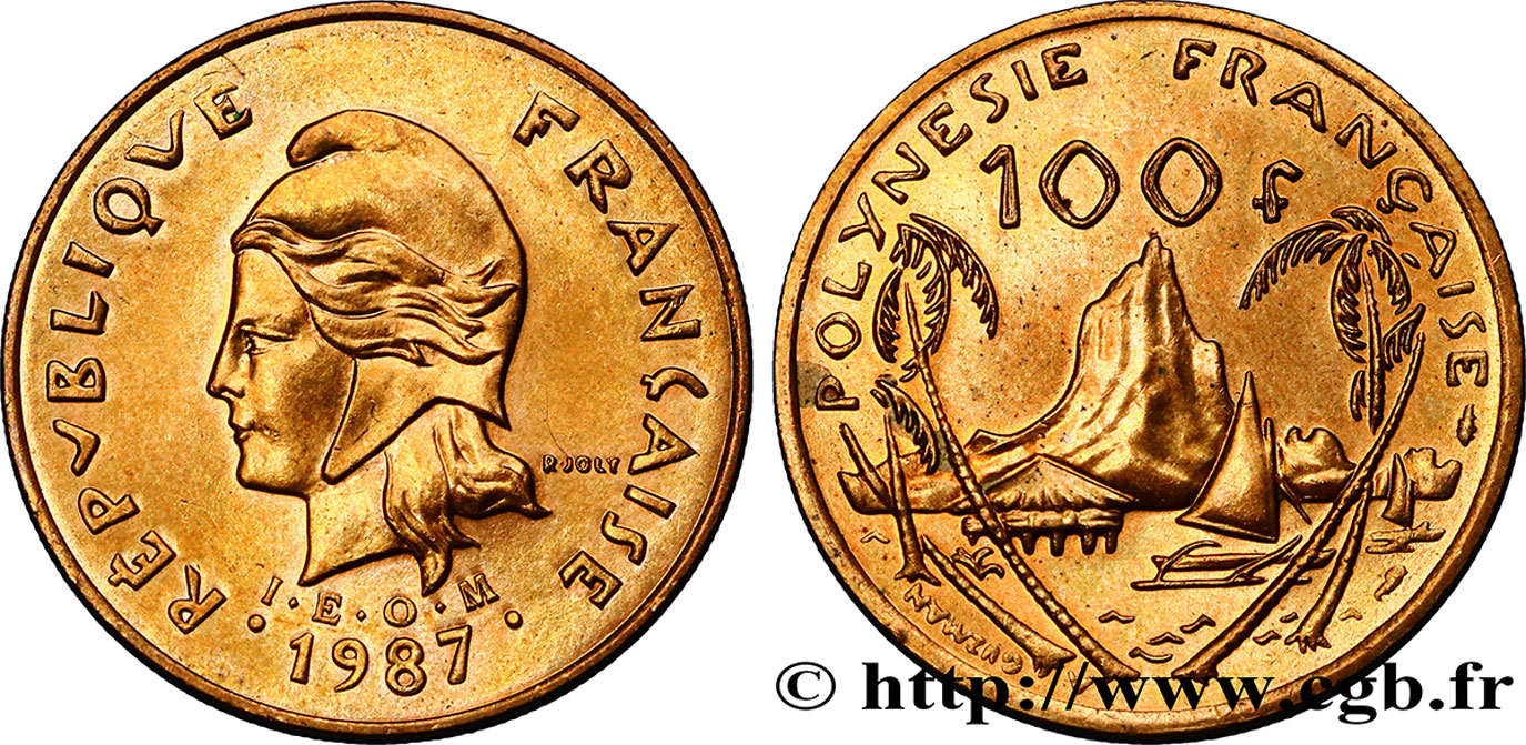 POLINESIA FRANCESA 100 Francs I.E.O.M Marianne / Paysage polynésien 1987 Paris SC 