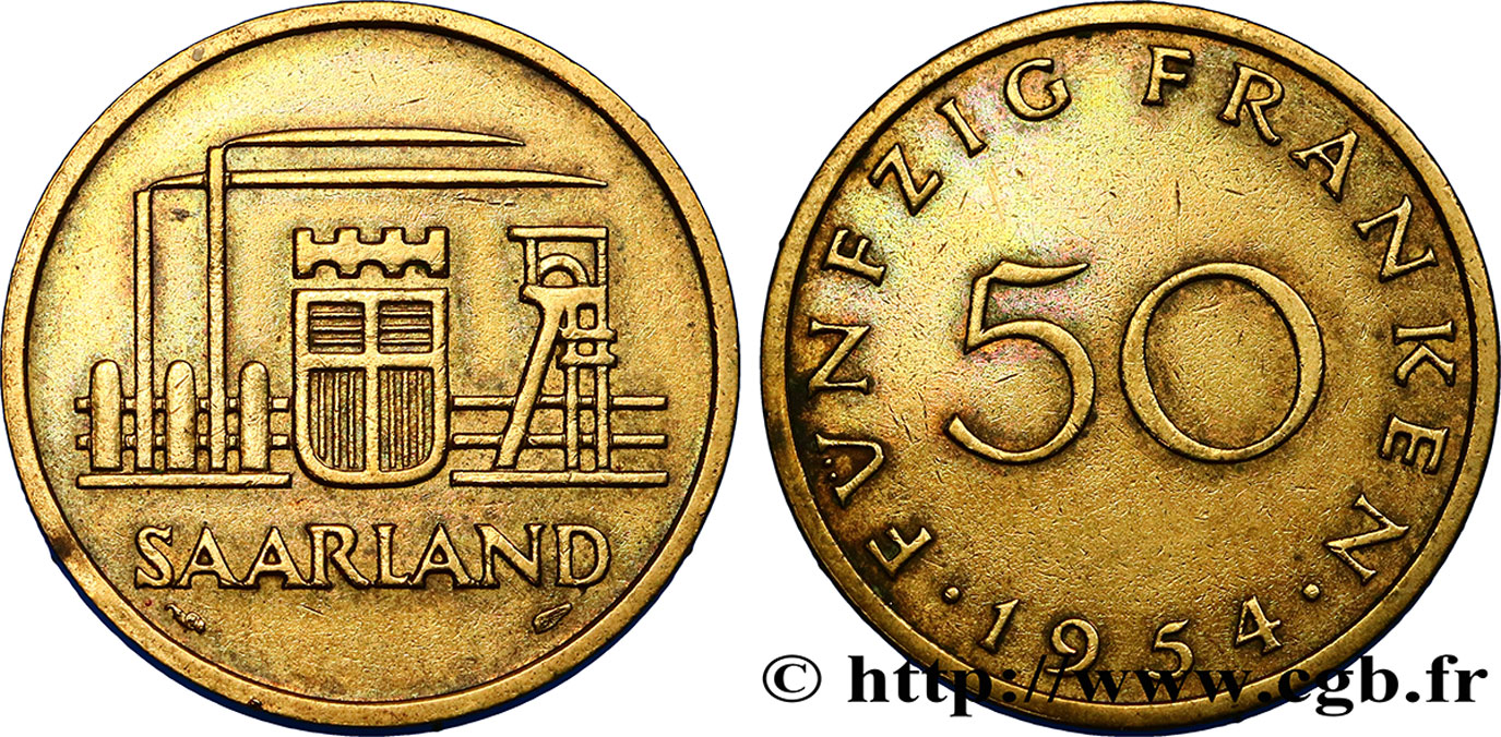 SAARLAND 50 Franken 1954 Paris q.SPL 