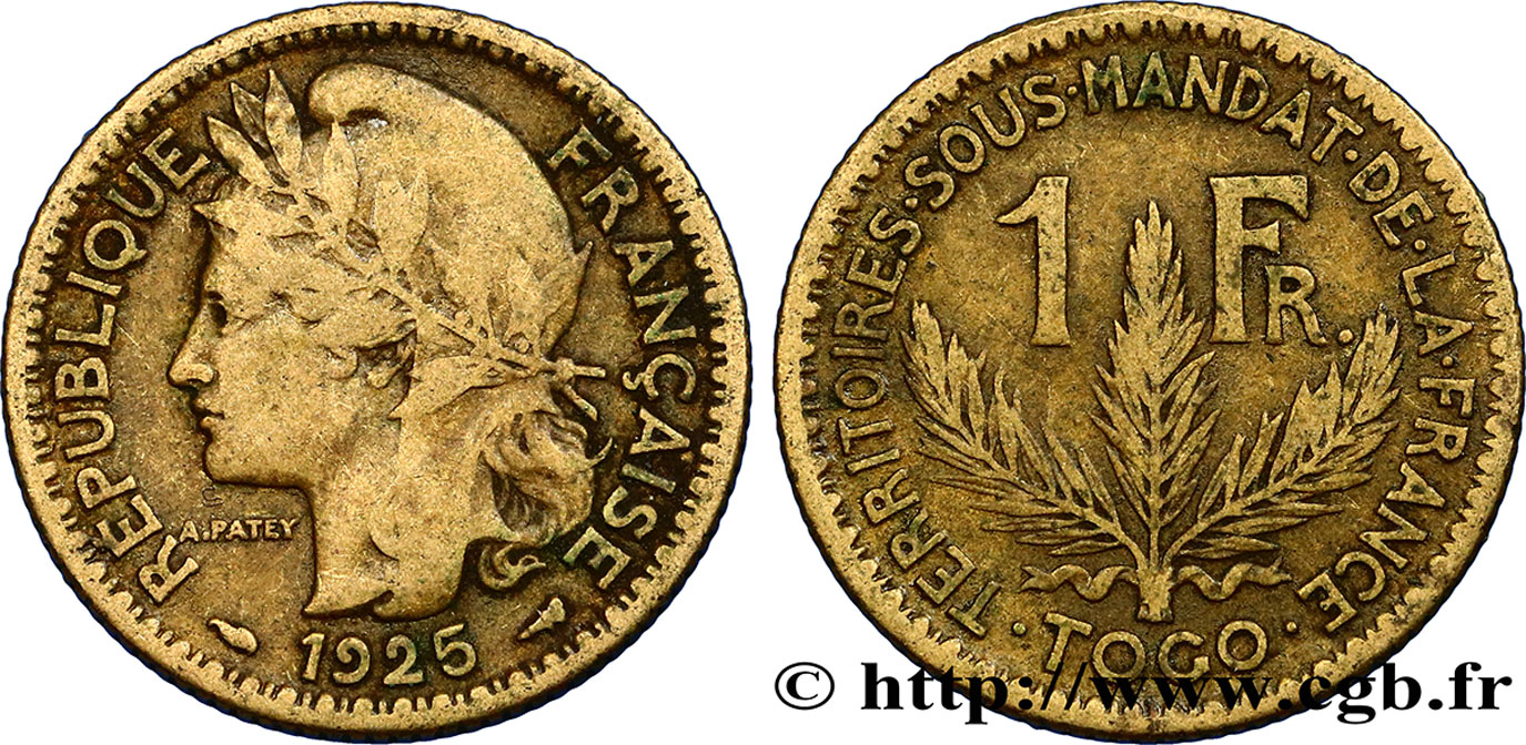 TOGO - MANDATO FRANCESE 1 Franc 1925 Paris MB 