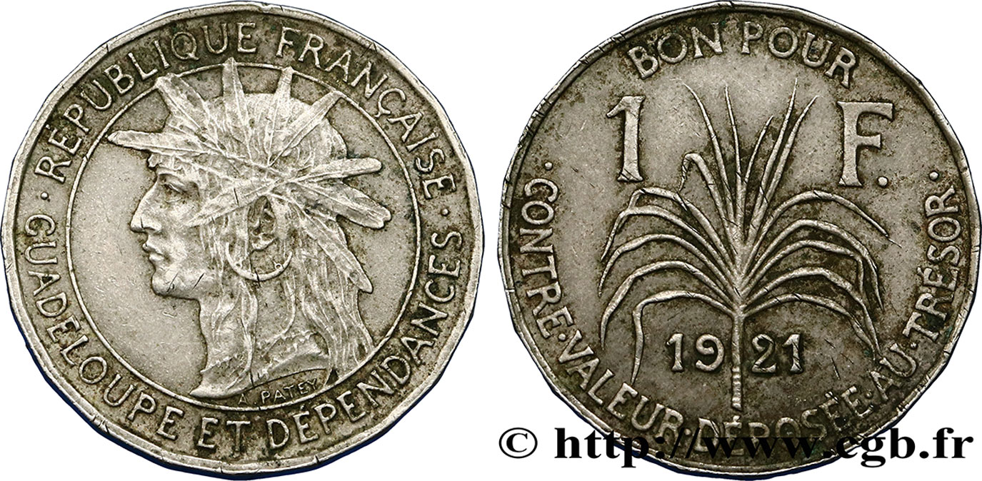 GUADELOUPE Bon pour 1 Franc indien caraïbe / canne à sucre 1921  TTB 